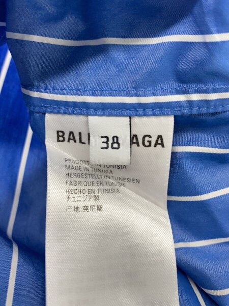 BALENCIAGA / 19ss バックロゴプリントストライプ長袖シャツ/38/コットン/BLU/スト BALENCIAGA(バレンシアガ) / 19ss バックロゴプリントストライプ長袖
