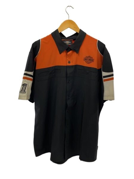 HARLEY-DAVIDSON 半袖ボタンシャツ 黒/オレンジ HARLEY DAVIDSON(ハーレーダヴィッドソン) / 半袖シャツ/XL