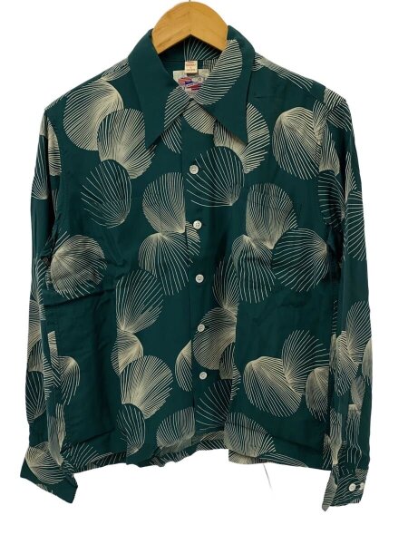 DUKE KAHANAMOKU デュークカハナモク DUKE S SHELL 長袖アロハ アロハシャツ S レーヨン GRN 総柄 DK29449 古着の販売・通販なら