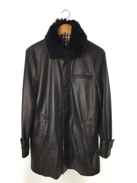 本革】バーバリーブラックレーベルラムレザーコートラビットファー中綿