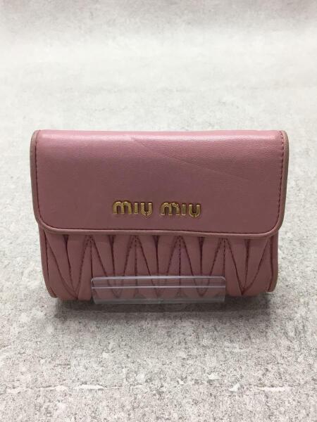 MIUMIU マテラッセ 二つ折り 財布 ピンク ベージュ レザー miumiu 二つ折り財布 ピンクベージュ ピンクベージュ マテラッセレザー