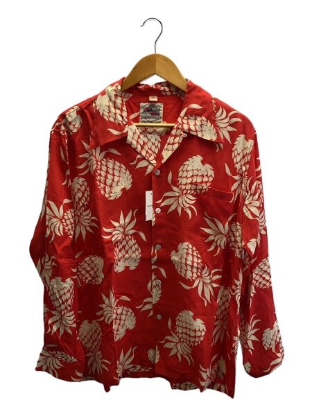 KAHANAMOKU / 長袖シャツ/S/レーヨン/RED/総柄/DK29037 DUKE KAHANAMOKU(デュークカハナモク) / 長袖アロハシャツ/16.5