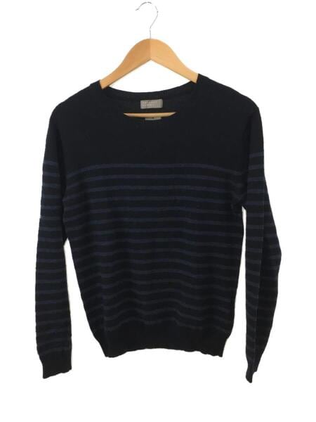 美品 マーガレットハウエル 日本製 2→M カシミヤ50% ボーダーニット 黒青 極美品 MARGARET HOWELL マーガレットハウエル メリノカシミヤ 肩