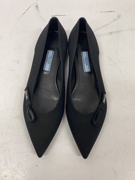 PRADA　パンプス　パンチング　スタッズ　リボン　ポインテッドトゥ　36　茶 PRADA(プラダ) / ポインテッドトゥ リボン/パンプス/36/BLK | 中古品の