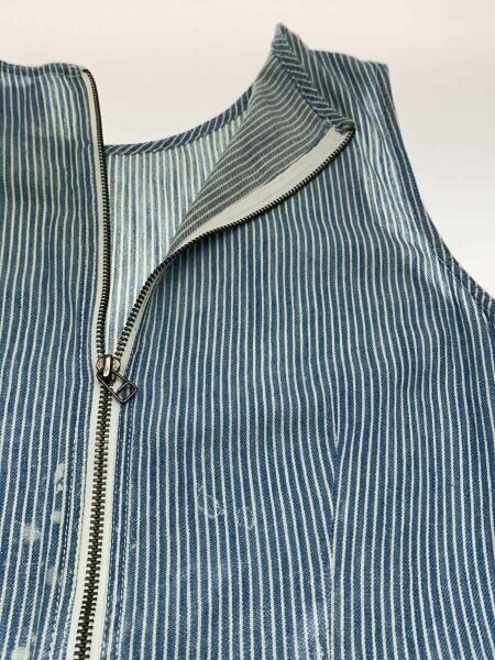 美品】 FOXEY NEWYORK ノースリーブワンピース 38 紺ストライプ 