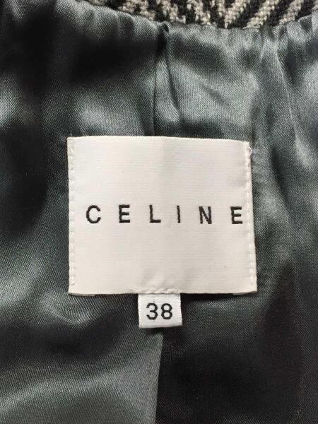 極上　CELINE ヘリンボーンノーカラーコート　セリーヌ セリーヌ コート ノーカラー ヘリンボーン CELINE