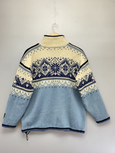 ノルウェイセーターブルー 00s ノルウェー製 DALE OF NORWAY 雪柄 ノルディック柄 ハーフジップ