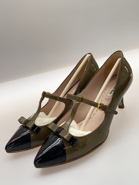 ミュウミュウ エナメル リボン パンプス Miumiu エナメルパンプス 白