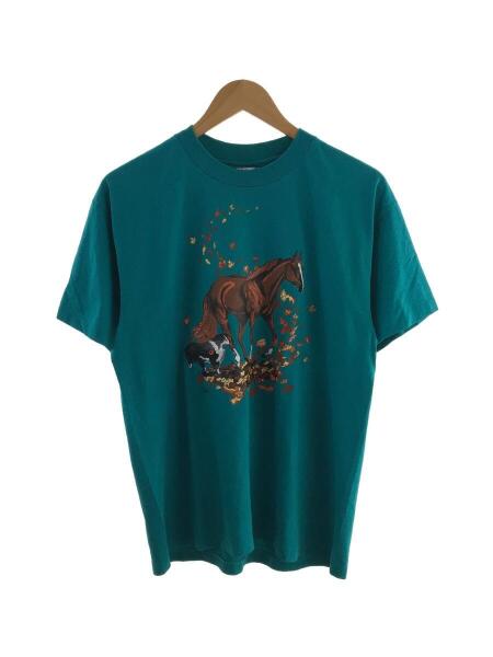 Hanes(ヘインズ) / Tシャツ/L/コットン/BLU/プリント/90s/USA製/馬/犬 