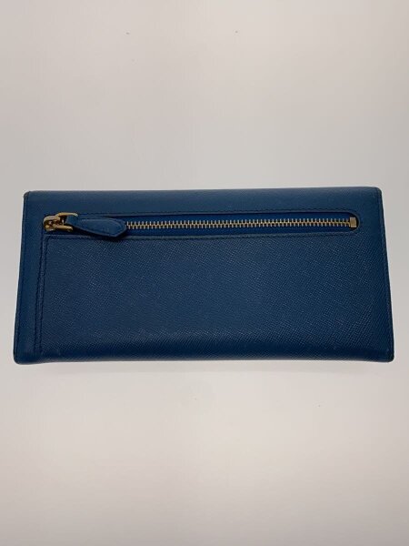 PRADA◇長財布/レザー/BLU/無地/ユニセックス プラダ 長財布 ラウンド