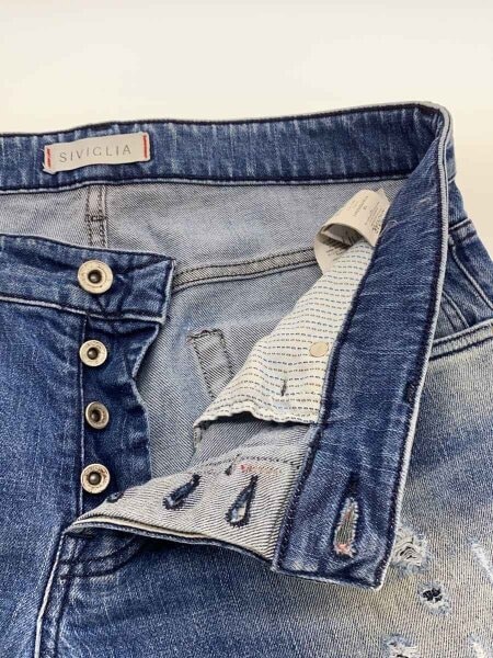 siviglia スキニーデニム 青 ダメージ加工 SIVIGLIA シビリアダメージ加工 スリムフィットスキニーデニムイカイ