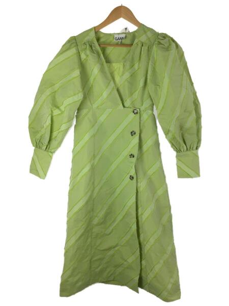 GANNI(ガニー) / 長袖ワンピース/36/ポリエステル/グリーン/ストライプ  