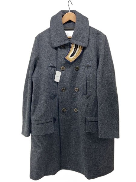 メンズ sacai 17AW メルトン ピーコート グレー