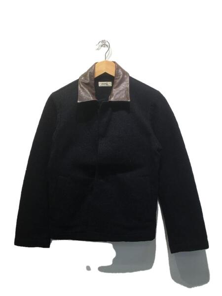 45RPM ウールジャケット 襟レザー 異素材切り替え ブラック Lサイズ 45rpm(フォーティーファイブアールピーエム) / ジャケット/襟レザー