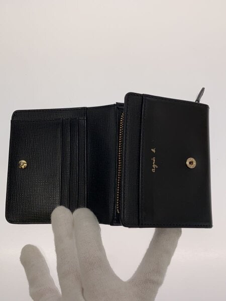 agnes b.(アニエスベー) / 2つ折り財布/レザー/BLK/無地/レディース