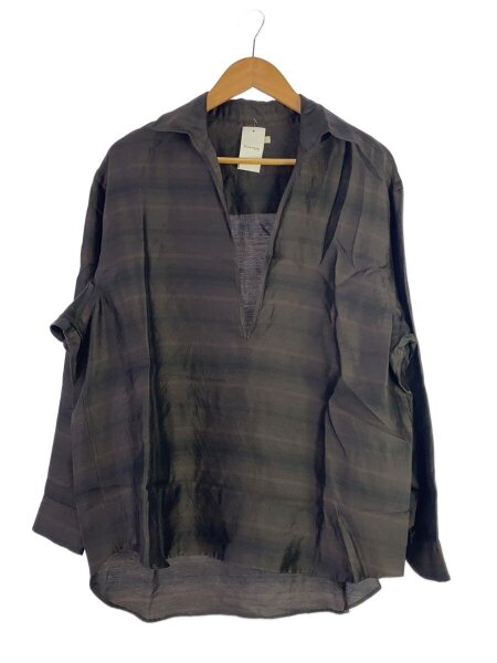 LIDNM(リドム) / 23AW/SILK TENCEL BORDER VAREUSE長袖シャツ/S/--/BLK 