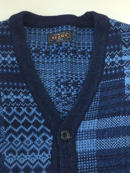美) BEAMS PLUS インディゴジャガーニットカーディガン 【公式通販】