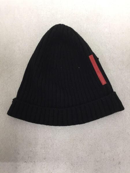 【美品】PRADA（プラダ）ウール　ビーニー ニット帽 PRADA(プラダ) / ロゴ/ビーニー/ニットキャップ/50/ウール/BLK