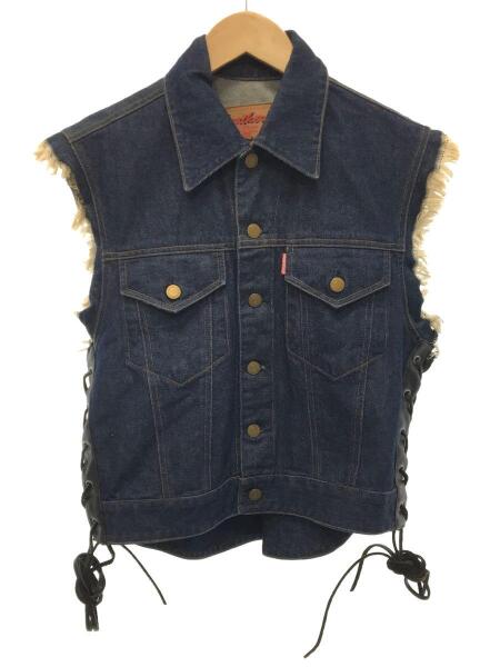 【美品】KADOYA デニムベスト レースアップ 異素材 バイカー KADOYA(カドヤ) / BIKER DENIM VEST/レースアップ/フリンジ/ベスト/M