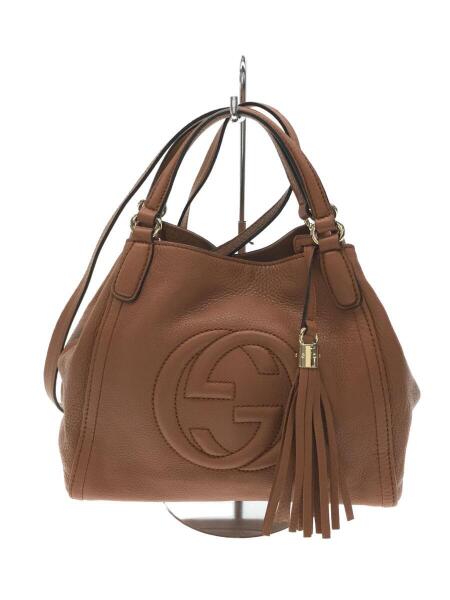 GUCCI ショルダーバッグインターロッキングソーホーレザーブラウン