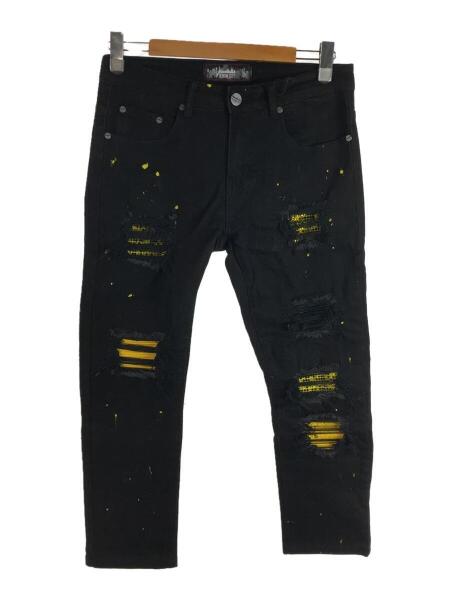 メンズ DENIM CITY ブラック ペイント ダメージ デニムパンツ W36