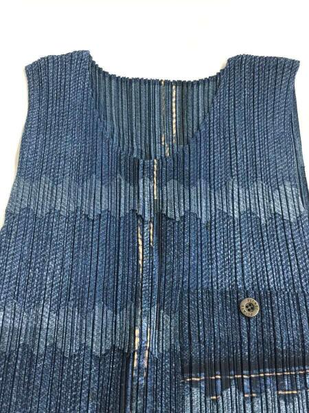 イッセイミヤケ PLEATS PLEASE シャツ ブラウス デニム転写 ISSEY MIYAKE イッセイミヤケ PLATS PLEASE デニム転写 シャツ