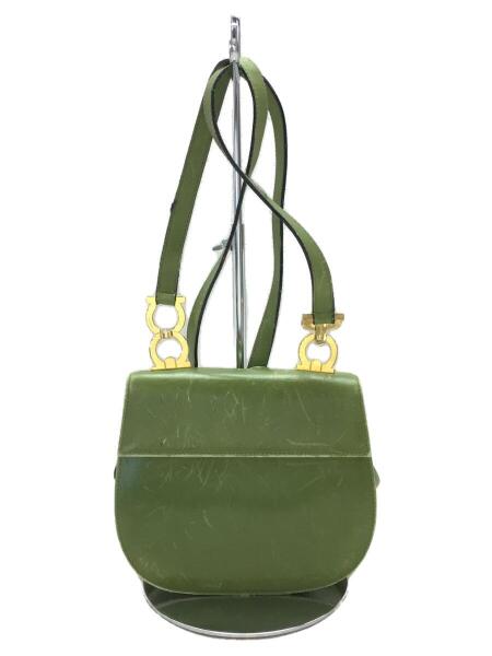 フェラガモモスグリーン レザー ショルダーバッグ