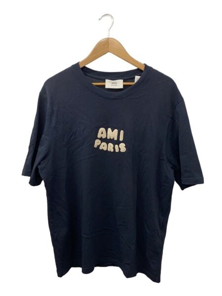 AMI PARIS(アミパリス) / ロゴ刺繍Tシャツ/M/コットン/NVY/無地/UTS075 