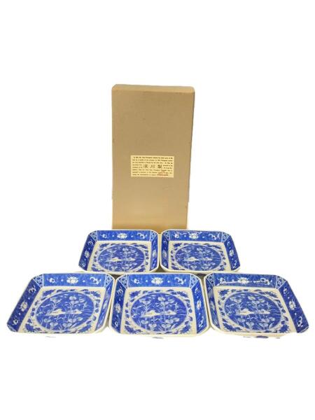 宮内庁御用達 有田焼 深川製磁 明染付白抜紋 小皿 5客揃