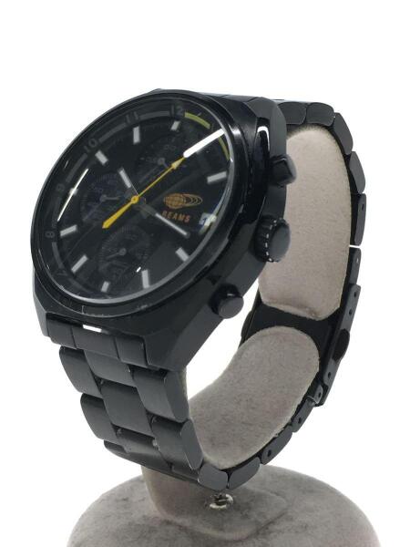 BEAMS◆×Tic Tac/クロノグラフ/クォーツ腕時計/アナログ/レザー/BLK/BLK BEAMS(ビームス) ⁄ ×TIC TAC⁄クォーツ腕時計⁄アナログ⁄BLK⁄BLK | 中古