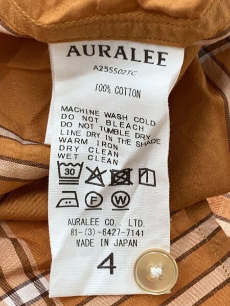 AURALEE(オーラリー) / 長袖シャツ/4/コットン/ORN/チェック/A25SS02TC