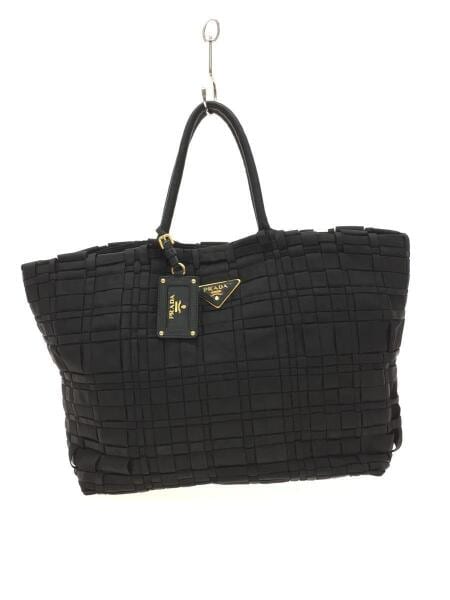 PRADA(プラダ) / 編み込みトートバッグ/ナイロン/BLK/使用感有/底鋲 
