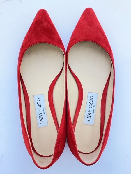 JIMMY CHOO(ジミーチュウ) / フラットパンプス/37/RED/スウェード