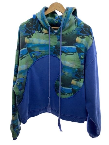 ERL(イーアールエル) / PRINT SWIRL FLEECE HOODIE/M/コットン/ブルー