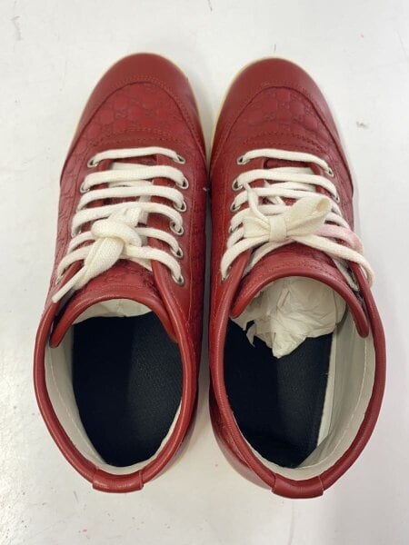 GUCCI(グッチ) / ハイカットスニーカー/37/RED/レザー/グッチシマ/靴紐