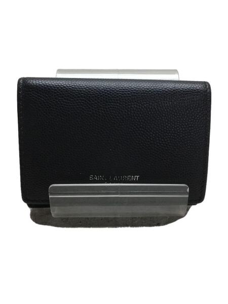 SAINT LAURENT(サンローラン) / 3つ折り財布/レザー/BLK/無地/メンズ 