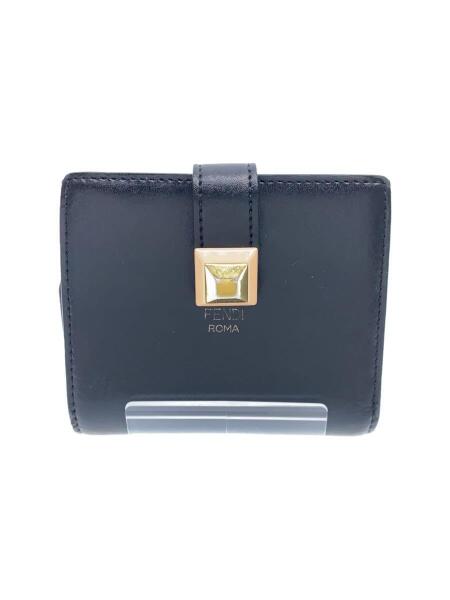 FENDI(フェンディ) / 2つ折り財布/レザー/BLK/無地/レディーススタッズ 