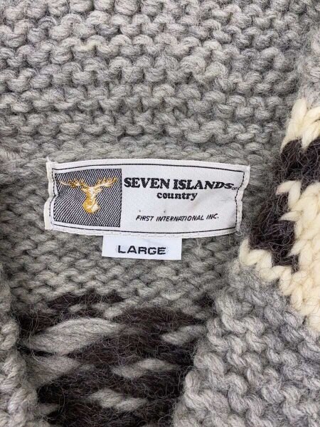 古着 SEVEN ISLANDS カウチンニット カーディガン 編込 ウール 鳥 