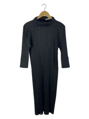 プリーツプリーズ デニム転写 ロングワンピース サイズ4 ブラック