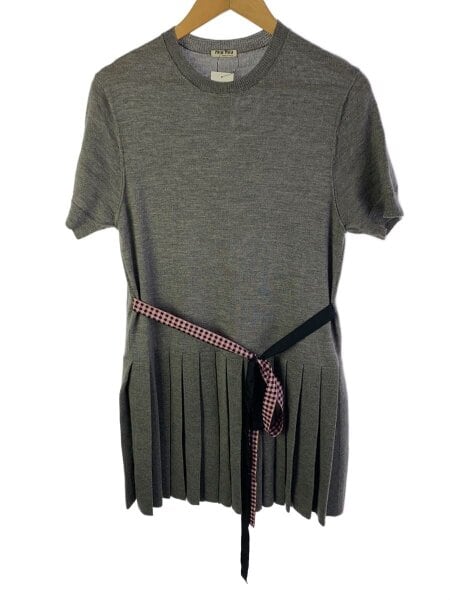 MIU MIU(ミュウミュウ) / 半袖ニットワンピース/36/ウール/GRY/MMA602