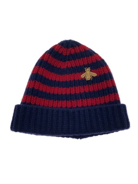 GUCCI(グッチ) / BEE/蜂/ニットキャップ/M/ウール/NVY/ボーダー/メンズ