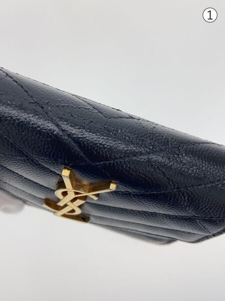 YVES SAINT LAURENT(イヴサンローラン) / 3つ折り財布/レザー/BLK/無地