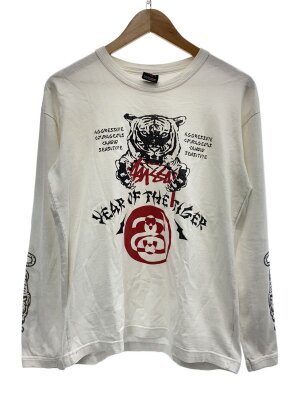 STUSSY(ステューシー) / 長袖Tシャツ/L/コットン/WHT/プリント/ペンキ 