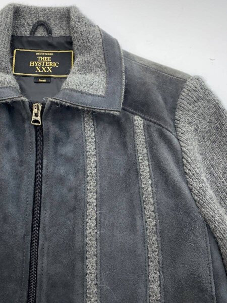 THEE HYSTERIC XXX / ニット切替ジャケット/S/スウェード/GRY// THEE HYSTERIC XXX(ジィヒステリックトリプルエックス) / ニット切替