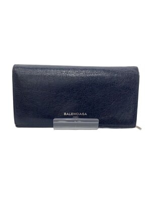 未使用　BALENCIAGA レザー三つ折り財布　ネイビー　紺　箱袋付き バレンシアガ 三つ折り財布 レザー エテュイ ミニウォレット1 ネイビー
