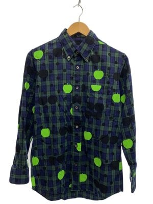 【中古】コムデギャルソン COMME des GARCONS THE BEATLES コットン ボタンダウン カジュアルシャツ ブラックxブルー【サイズM】【ユニセックス】 COMME des GARCONS - 【中古】コムデギャルソン COMME des GARCONS THE