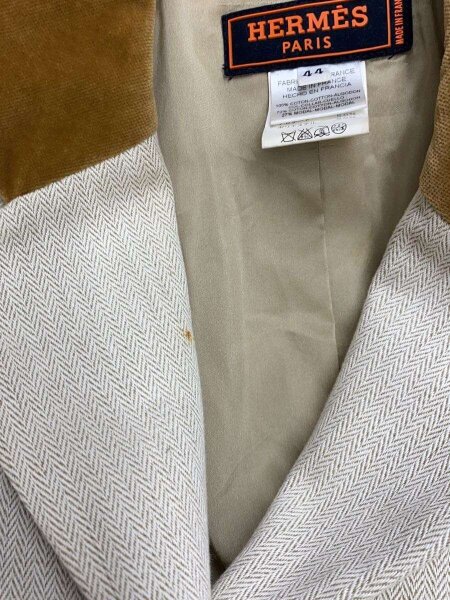 HERMES / 乗馬ジャケット/ベロアカラー/44/コットン/CRM/ヘリンボーン HERMES(エルメス) / 乗馬ジャケット/ベロアカラー/44/コットン/CRM