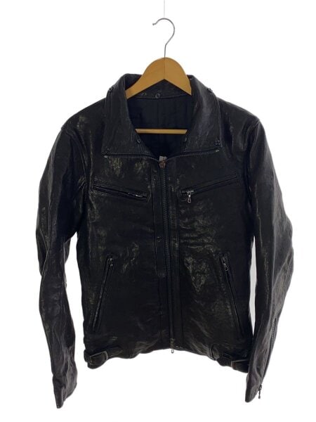 シェラック レザージャケット 46 黒 ブラック 羊革 シングルライダース