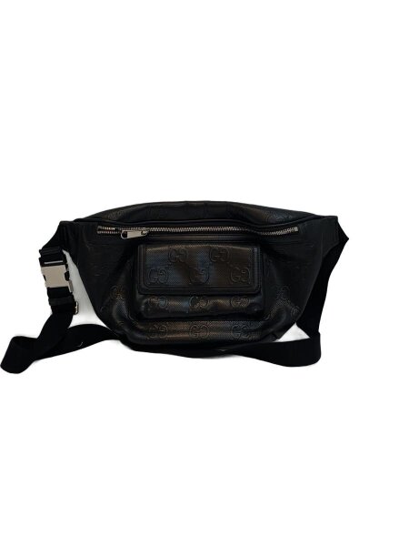 GUCCI(グッチ) / ベルトバッグ_GGエンボス/レザー/BLK/総柄 | 中古品の