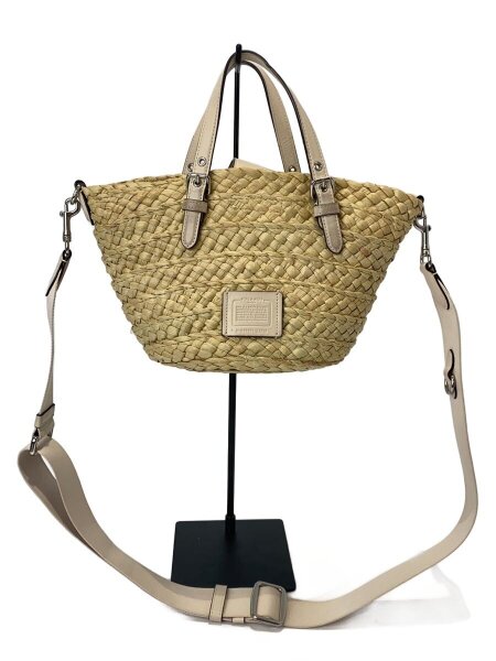COACH コーチ白レザー＆ストロー2WAYショルダーバッグ COACH(コーチ 